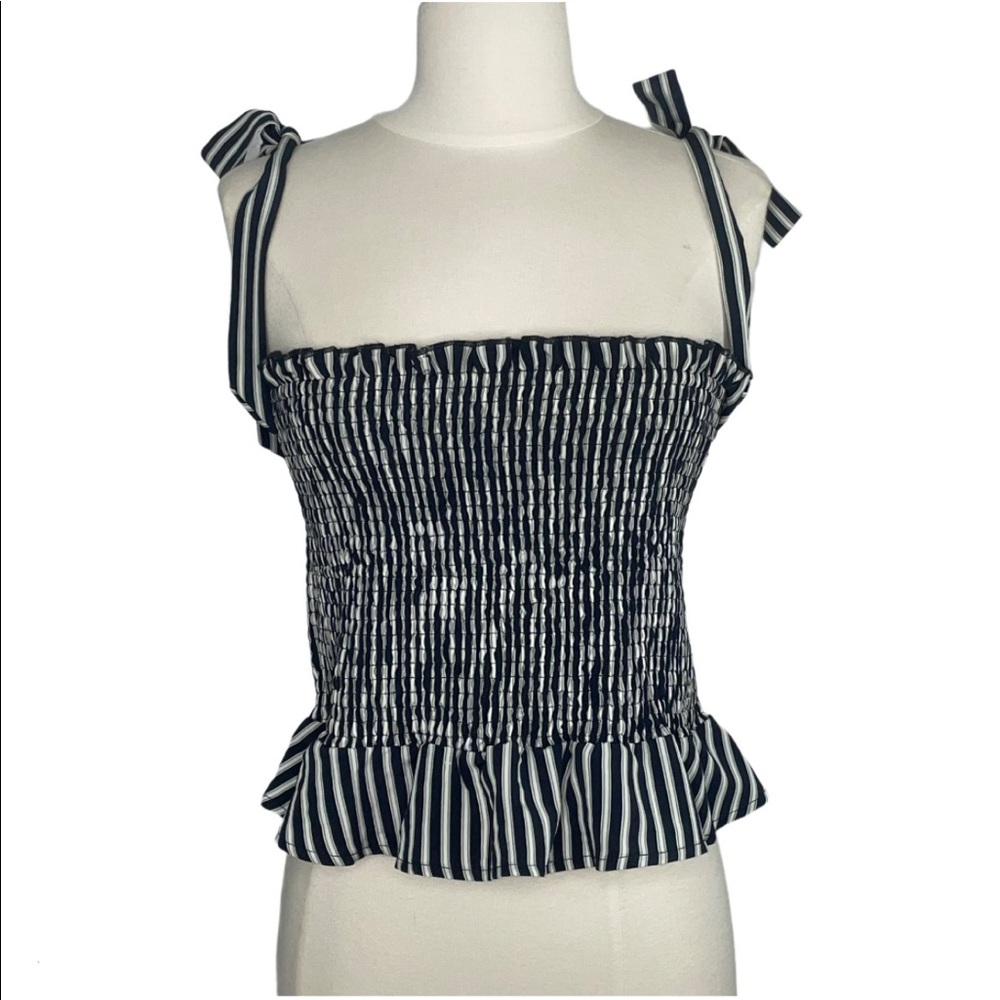 Sage the Label Stripe Smocked Tie Peplum Top M